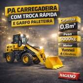 Pá Carregadeira 5000kg Cap. De Carga 2.000Kg Elevação 4,80m a Diesel 4 Cilindros com Troca Rápida Garfo Paleteira