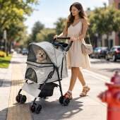 Carrinho de Passeio Pet com Porta Copo para Cães e Gatos 20kg Dobrável