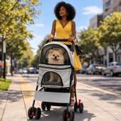 Carrinho de Passeio Pet com Porta Copo para Cães e Gatos 20kg Dobrável
