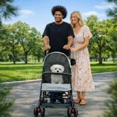 Carrinho de Passeio Pet com Porta Copo para Cães e Gatos 5kg Dobrável