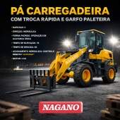 Pá Carregadeira 5000kg Cap. De Carga 1.500Kg a Diesel 4 Cilindros com Troca Rápida e Garfo Paleteira