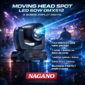 Moving Head Spot LED 60W DMX512 com 8 Gobos Foco Eletrônico Display Digital