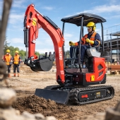 Mini Escavadeira a Diesel 25 hp 1500 kg Braço Articulado Cabine Aberta com Cobertura