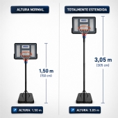 Tabela de Basquete Portátil Móvel Altura Ajustável 1,50 até 3,05 M Aro 45cm
