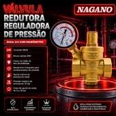 Válvula Redutora Reguladora De Pressão Água 3/4 Pol Com Manômetro