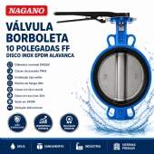 Válvula Borboleta 10 Polegadas FF Disco Inox EPDM Alavanca