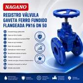Registro V�lvula Gaveta Ferro Fundido Flangeada PN16 DN 50