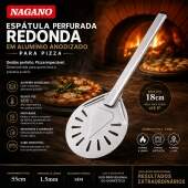 Espátula Perfurada Redonda em Alumínio Anodizado para Pizza