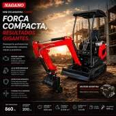 Mini Escavadeira a Diesel 12 hp 1000 kg Cabine Aberta com Cobertura