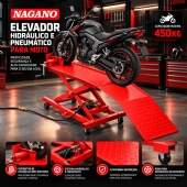 Elevador Hidráulico e Pneumático para Moto 450kg Pedal Trava de Segurança e Plataforma Reforçada