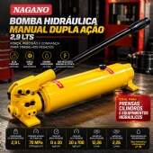 Bomba Hidráulica Manual Dupla Ação 2,9 Litros 700 Bar para Cilindros 100 Toneladas