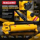 Bomba Hidráulica Manual Dupla Ação 2,9 Litros 700 Bar para Cilindros 100 Toneladas