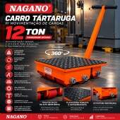 Carro Tartaruga para Movimentação de Cargas 12 Ton 360° 8 Roletes PU Barra de Direção