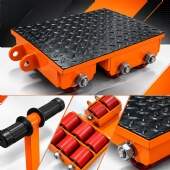 Carro Tartaruga para Movimentação de Cargas 12 Ton 360° 8 Roletes PU Barra de Direção