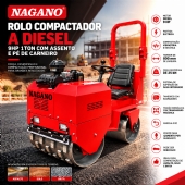 Rolo Compactador Diesel 9HP 1 Ton Assento Pé de Carneiro Vibratório 800mm