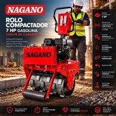 Rolo Compactador Vibratório 7 HP a Gasolina Pé de Carneiro 600 mm 13 kN com Tração Hidráulica