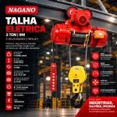 Talha Elétrica 3 Toneladas 9 Metros 220V Trifásica com Trolley 2 Velocidades