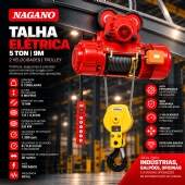 Talha Elétrica 5 Toneladas 9 Metros Trifásica com Trolley 2 Velocidades