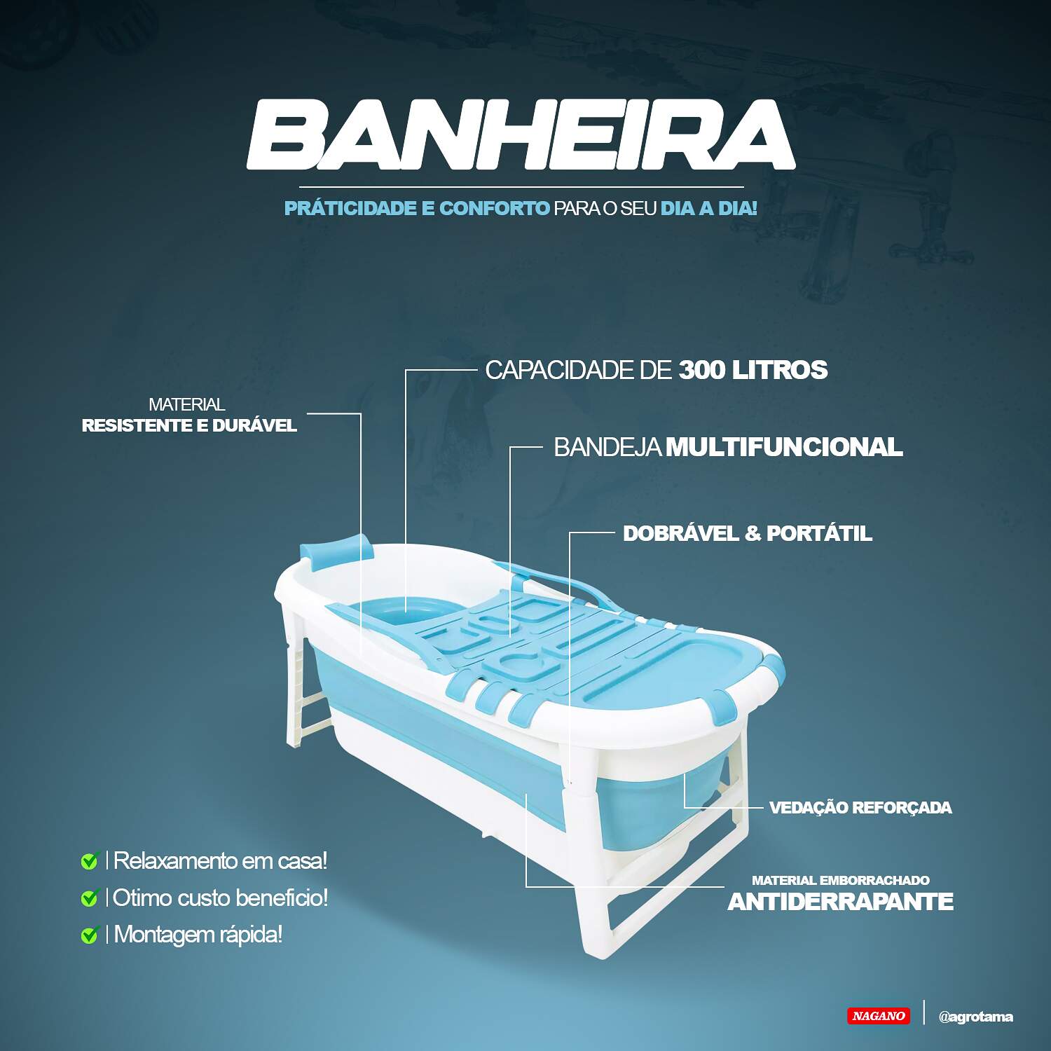 102070931 - Banheira Ofurô Dobrável Portátil 300l Azul Adulto