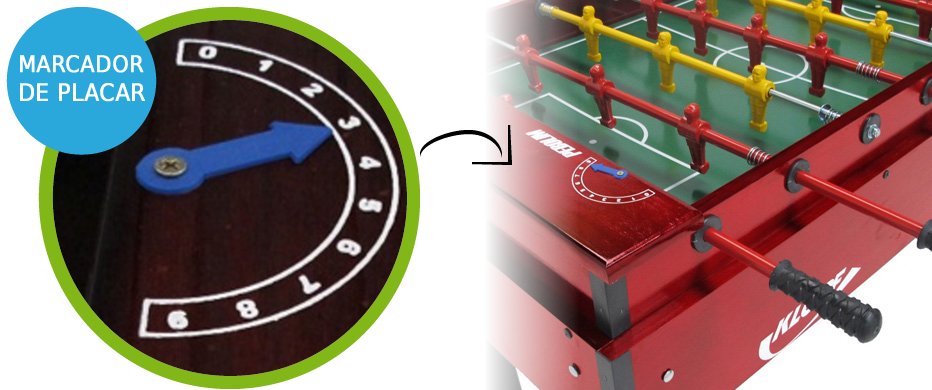 Mesa de Pebolim, Luxo, Varões embutidos, Totó Futebol - 1050 - Klopf com Marcador de Placar