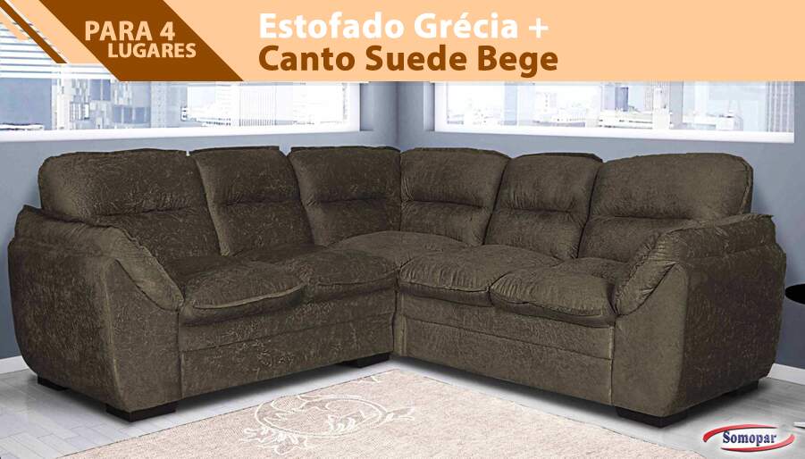 Estofado Grécia 2 Lugares mais Canto Suede Bege Estofado Grécia 2 Lugares mais Canto Suede Bege