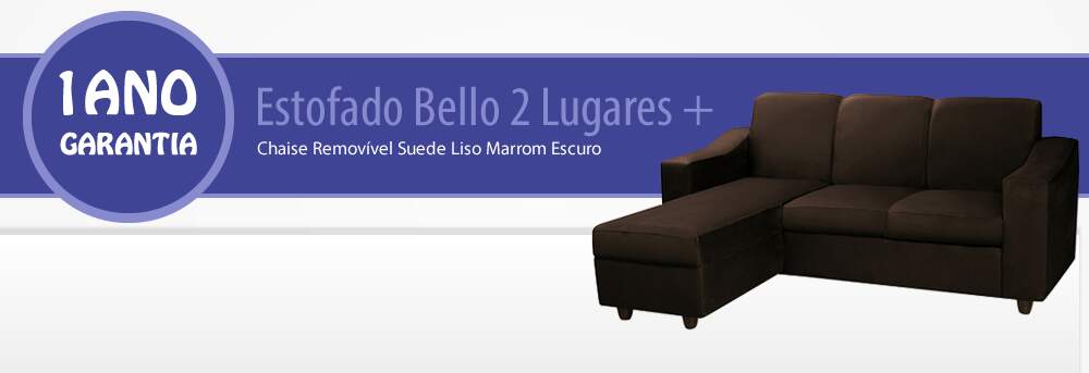 Estofado Bello 2 Lugares mais 
Chaise Removível Suede Liso Marrom Escuro 