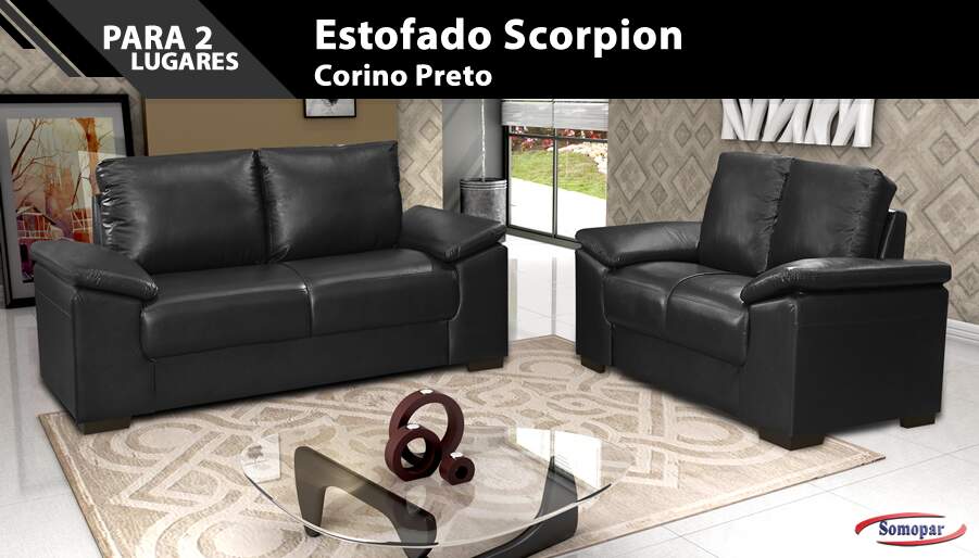 Estofado Scorpion 2 Lugares Corino Preto Estofado Scorpion 2 Lugares Corino Preto
