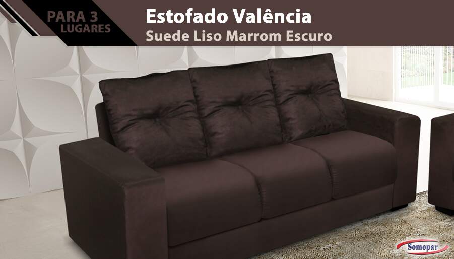 Estofado Valência 3 e 2 Lugares Suede Liso Marrom Escuro Estofado Valência 3 e 2 Lugares Suede Liso Marrom Escuro
