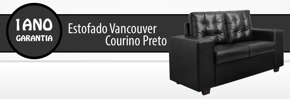 Estofado Vancouver 2 Lugares Corino Preto Estofado Vancouver 2 Lugares Corino Preto