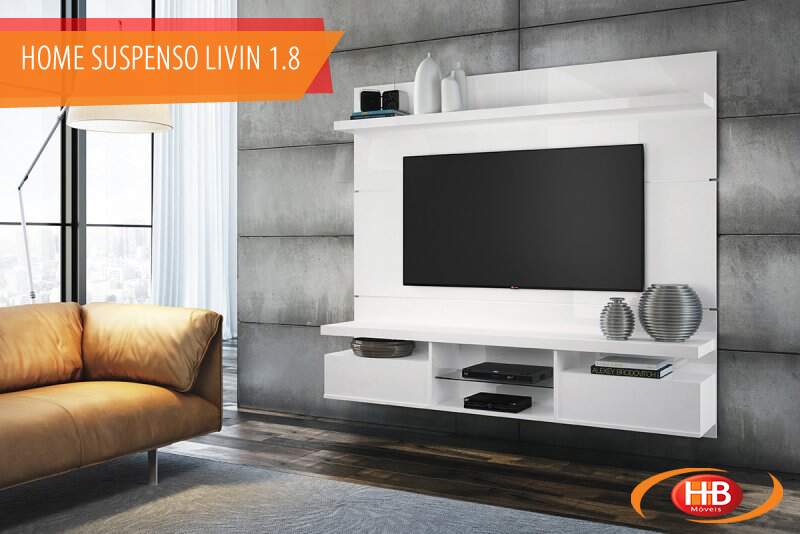 Painel Home Suspenso Livin 1.8 para TVs até 55 Pol, 2 Portas basculantes, Branco