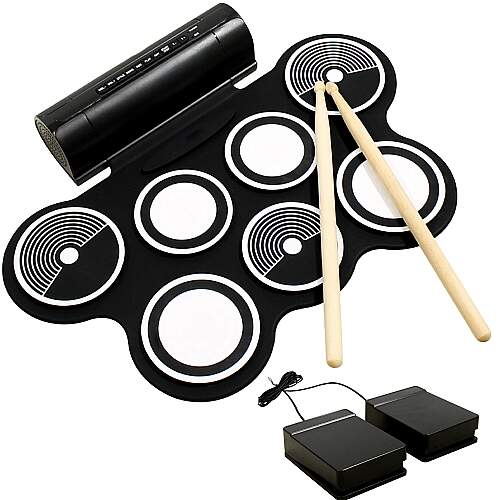 Bateria Eletrônica Roll Up Portátil Kit Completo Com Fonte