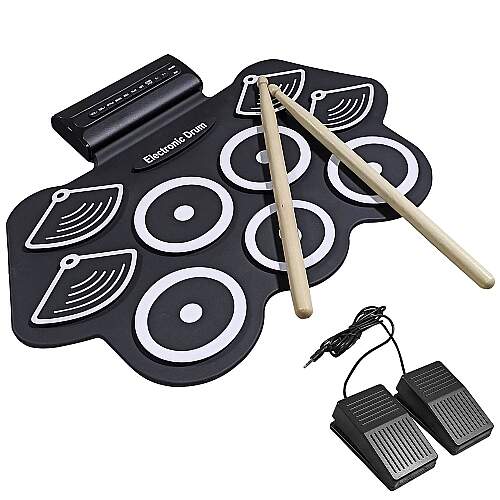 Bateria Eletrônica Roll Up Portátil Kit Completo com Fonte