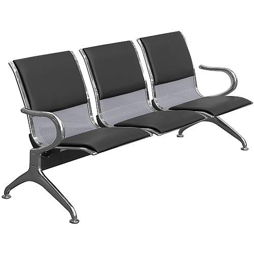 Cadeira Longarina Aeroporto 3 Lugares Cromado com Estofado - Preto - TCL03