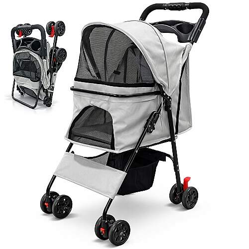 Carrinho de Passeio Pet com Porta Copo para Cães e Gatos 20kg Dobrável