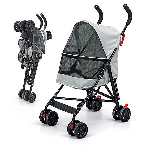 Carrinho de Passeio Pet com Porta Copo para Cães e Gatos 5kg Dobrável