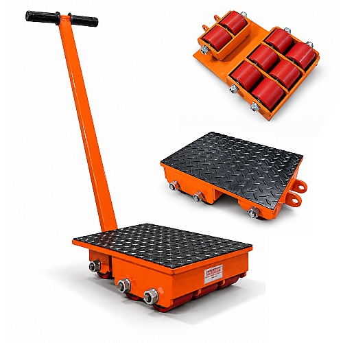 Carro Tartaruga para Movimentação de Cargas 12 Ton 360° 8 Roletes PU Barra de Direção