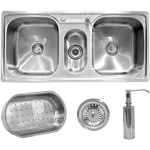 Cuba Aço Inox 304 Tripla Pia Cozinha Gourmet com Acessórios