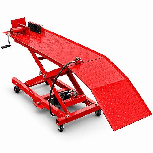 Elevador Hidráulico e Pneumático para Moto 450kg Pedal Trava de Segurança e Plataforma Reforçada