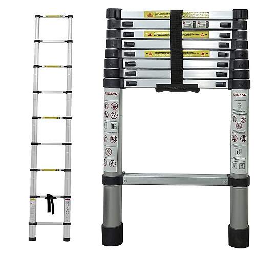 Escada Alumínio Telescópica 2.6 m 9 Degraus - Multifuncional