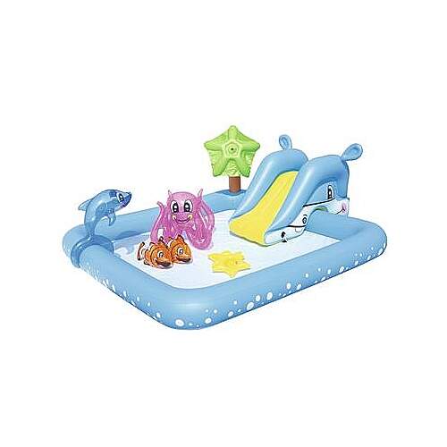 Fantástica Piscina Aquário de Jogo 1 Golfinho 2 Peixes Palhaços 1 Polvo 2 Aros - 308 Litros 2.39m x 2.06m x 86cm