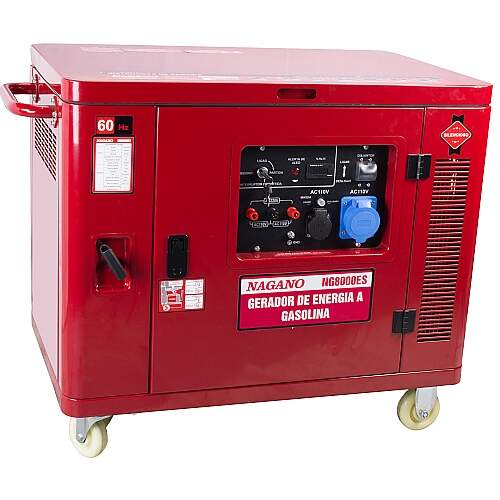 Gerador de Energia a Gasolina 7,5 KVA Silenciado Monofásico 4T 60hz Partida Elétrica 110/220v Motor 16hp - NG8000ES