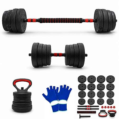 Kit Halteres 6 em 1 Peso Musculação até 25kg Ajustável