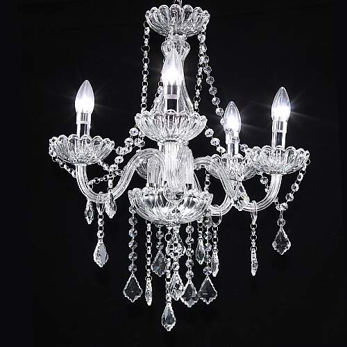Lustre Candelabro 5 Braços em Cristal K9 Legítimo 50cm Diâmetro Maria Thereza 60hz Embutir - Bivolt