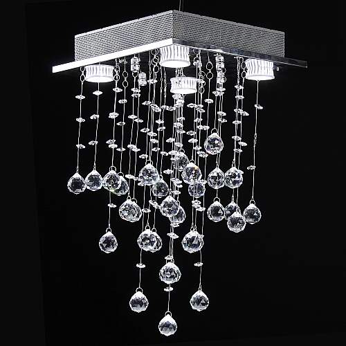 Lustre de Cristal K9 Legítimo Base Alumínio Espelhado 30x30cm 60hz GU10*4 embutido - Bivolt