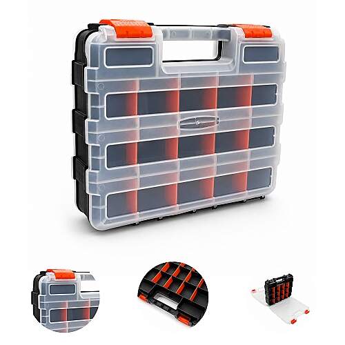 Maleta Organizadora Dupla Face 34 Compartimentos com Divisórias Ajustáveis 32 x 27 x 8 cm em PP