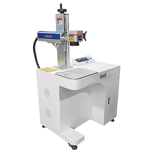 Máquina de Gravação Laser Metais Fiber de Bancada 20w com Entrada Eixo Rotativo