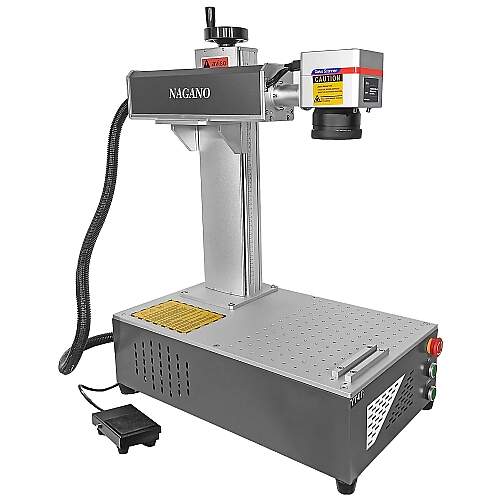 Máquina de Gravação Laser Metais Fiber Mini 50w com Entrada Eixo Rotativo BSL