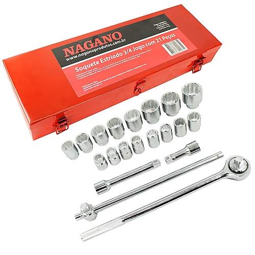 Soquete Estriado 3/4 Polegadas com 21 Peças - NS0616