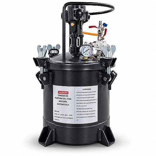 Tanque de Pintura Pneumático com Agitador 20L 6 Bar em Aço Inoxidável
