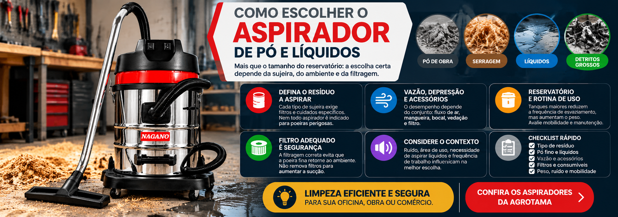 Como escolher aspirador para pó e líquidos e entender capacidade e filtragem